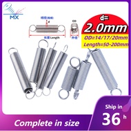304 stainless steel Extension spring d=2.0mm,OD14/17/20mm,L=50~200mm tension springs with hooks,appl