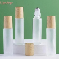 UPSTOP 3PCS 5/10ml Oil Perfume Bottles, Roller Ball Portable Liquid Container, Fashion Refillable Frosted Glass Wood Grain Essential Oils Bottle Gift
