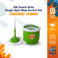 3M Scotch Brite Spin Mop Set - Single Bucket, 360 Rotating Head, Long Handle