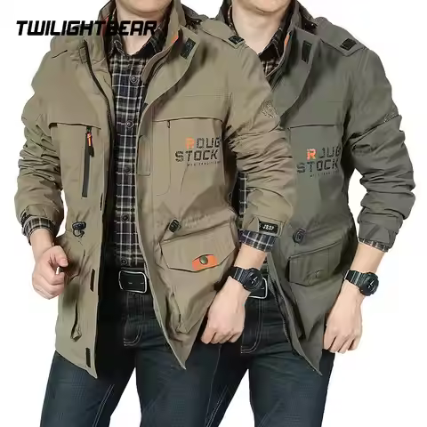 Waterproof Men's Jacket Oversized Male Windbreaker Hooded Outerwear Multi Pockets Casual Jacket Men 