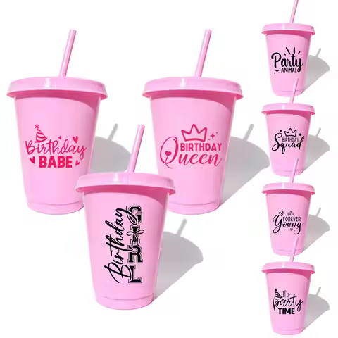 Pink Birthday Girl/Queen Straw Cup Coming-of-age Decoration 16th 21th 30th Birthday Party Supplies F