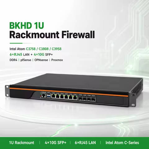 BKHD 1U Network Security Appliance Intel Atom C3758 C3808 C3958 4x10G SFP+ 6xRJ45 DDR4 Firewall Rout