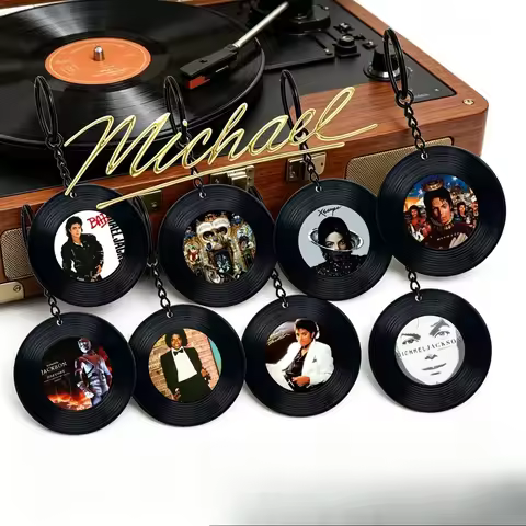 Michael Jackson Superstar Road Black Glue Mini Keychain Michael Jackson Pendant Surrounding Music Id