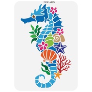 1pc Plastic Drawing Painting Stencils Templates for Painting on Scrapbook Fabric Tiles Floor Furniture Wood Rectangle Sea Horse Pattern 29.7x21cm