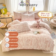 SunnySunny 880TC 4 in 1 Premium Bedsheet Set With Quilt Cover+Fitted Bedsheet+2pcs Pillowcases Super