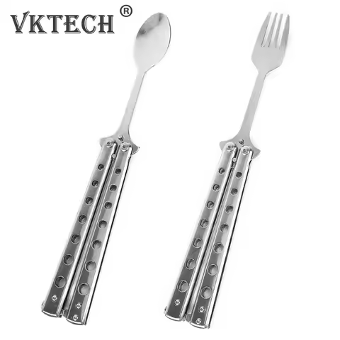 Butterfly Knife Folding Spoon Fork Balisong Training Spoon Fork Butterfly Knife Trainer Outdoor Camp
