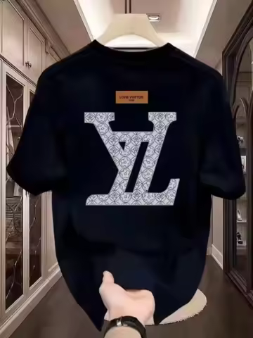 2026 new T-shirt men's high neck short sleeved brand classic print Lv pure cotton casual versatile r