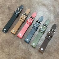 經典復古手工牛皮18mm真皮錶帶黑/棕/藍/紅/綠多色