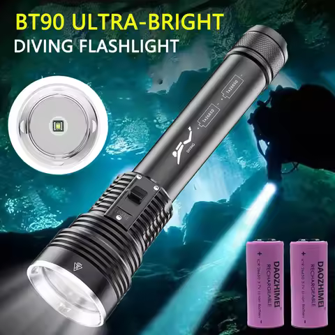 Professional Scuba Diving Flashlight BT90 Super Bright 5000lm 26650 Battery Dive Torch 80m Underwate