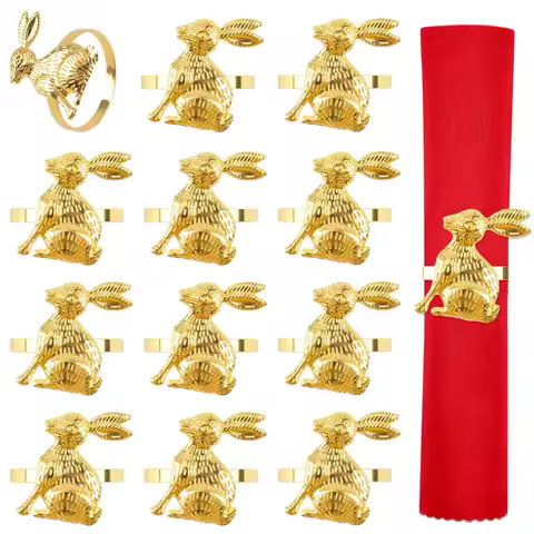 golden Alloy Napkin Ring, Easter Rabbit Shape Napkin Holder Table Decoration Napkin Holder for Home 