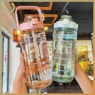 Straw Outdoor Sport 2L Large Capacity Transparent Water Bottle 2000ML Tumbler Botol Air Besar Gym Bi