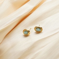 Seven Spring Stainless Steel Natural Stone Earrings, Gold Oval Frame with Blue Stone Inlay.