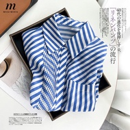 MISUMIXIU เสื้ออัดพลีท2023สำหรับผู้หญิงเสื้อดีไซน์ลายทางไม่สมมาตรเสื้อเชิ้ตผ้าไหม