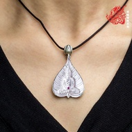 S999純銀菩提葉佛陀吊墜/鑲紅寶石護身符/男女皆可