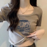 SPICYG Ao Sơ mi Kiểu Nữ Đẹp Áo Thun Croptop Nữ Áo Crop Top Áo Thun Ngắn Tay Cổ Tròn Có Ren Mùa Hè