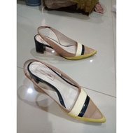 High Heels 5 Cm. (Secondhand) odette e odile Glass Leather Brown Yellow Black Pointed Toe Size 23.5 