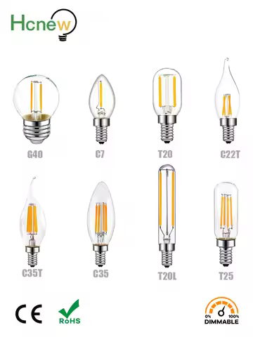 Hcnew Edison Filament Bulbs E14 Led 220V E12 Dimmable C7 C35 T20 G40 4W 6W Night Light Chandelier Sa