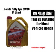 Honda Genuine Fully Synthetic SN 0W-30 Engine Oil