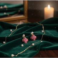 New Year Red 'BaDaYun' Song Brocade Earrings—Pearl & Begonia