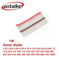 50PCS 1W Zener Diode 3.3V-100V 5.1V 12V 18V 24V 33V 3.9V 6.2V DO-41 Package, Voltage Regulator Diode