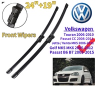 For Volkswagen VW Golf MK5 MK6 Passat Scirocco Touran Jetta Front Windscreen Flat Wiper Blades Rubber Wipers Set (24"+19")