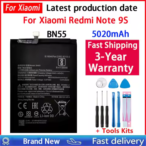 100% 5020mAh Replacement Battery For Xiaomi Redmi Note 9S Note9S BN55 Genuine Phone Battery Batterie