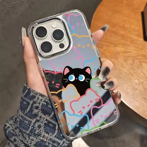 Cute Dog Cat Mirror Phone Case For Samsung Galaxy A17 A07 A06 M06 F06 M21S A42 A81 M60S Note 20 Ultr
