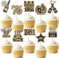 Pack of 40 75th Birthday Cake Decorations Vintage 1951 Cupcake Toppers Cheers on 75 Years Cake Decor