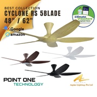 Point One Ceiling Fan Light RS Cyclone 5 Blade EC Motor 48" 62" Strong Wind Remote & Smart Function