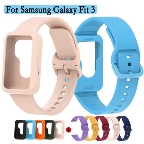 For Samsung Galaxy Fit 3 Watchband Set 2-in-1 Silicone Strap+Watch Case Wristband Replacement With S