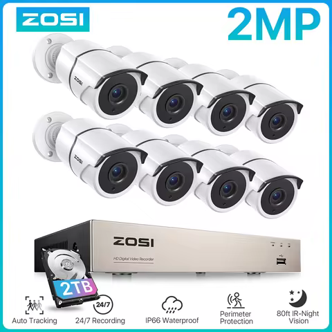 ZOSI 1080p 8-Channel Video Security System with Audio, 5MP Lite TVI CCTV DVR,8x 2MP Outdoor Wired Bu