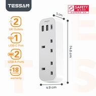 TESSAN Extension Plug Socket With USB Type C 3 Way Adapter Multi Plug 3-Pin Socket