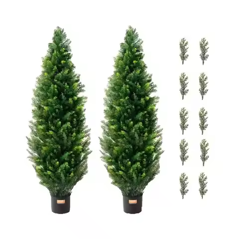 SucceBuy Artificial Cedar Topiary Tree Evergreen Fake Pine Cypress Trees Plant Artificial Greenery S