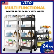4 Tier Multifunction Trolley Rack Office Home Shelves Home Kitchen Trolley Storage Rack With Plastic Wheel