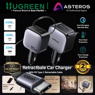 UGREEN Car Charger 2 In 1 Retractable Cable Type C Fast Charging 60W-145W
