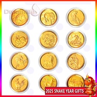 12 Zodiac Gold Foil Coins 2025 Snake Year Souvenirs New Year Collection Gifts