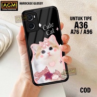 HP Oppo A36 Case/A76/A96 - New Case Glossy casing Oppo A36/A76/A96 [CUTE CAT Motif] - AGM Case softc
