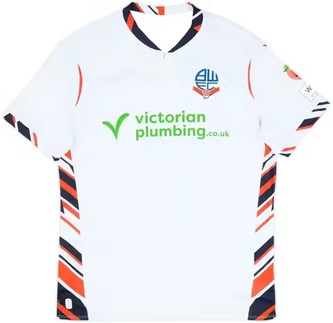 Men's Quick Dry Breathable Short Sleeve Bolton Wanderers Football Jersey Geometric Stripe V‑Neck Spo