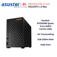 ASUSTOR AS1102TL DRIVESTOR 2-BAY NAS - Realtek RTD16196b Quad-Core CPU 1.7Ghz 1GB Ethernet 1GB DDR4