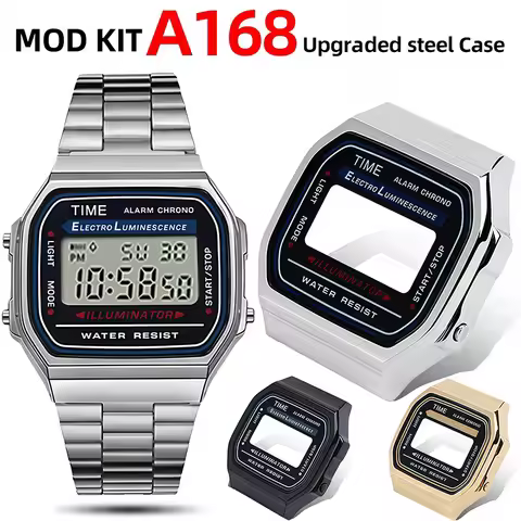 A168 Watch Case Mod kit for Casio 3298 A168 Stainless Steel Metal case + waterproof ring + tool + sc