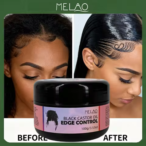 Black Castor Oil Edge Control, MELAO Strong Hold Edge Control Gel, for Natural & Textured Hair, Defi