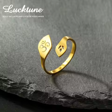 Lucktune Stainless Steel OM Buddhism Hindu Yoga Rings Talisman Amulets Yoga Rings for Women Religiou