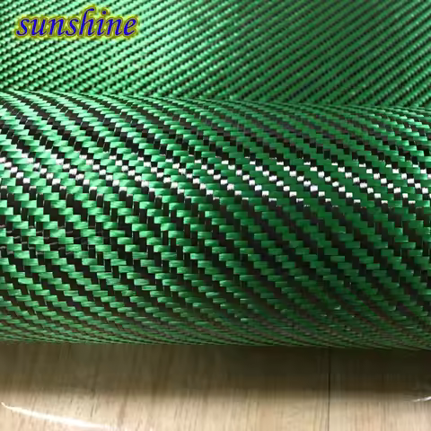 Green Carbon Aramid Fiber Hybrid Fabric Cloth 3K Carbon Fiber Green Aramid Fiber 190gsm 0.2mm Thickn
