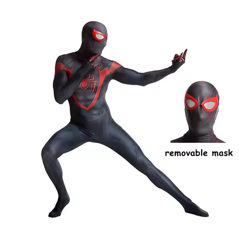 PS5 Miles Morales Spiderman Cosplay Costume Spider Man Onesie Suit Bodysuit Men Adults Man Halloween