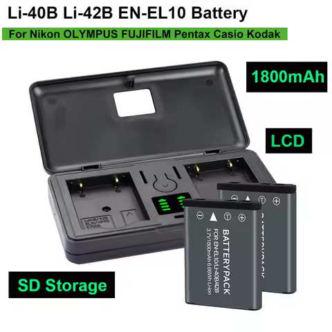 Li 40B Li 42B EN-EL10 Battery + LCD Charger 1800mAh Li-40B Li-42B EN EL10 FNP-45 for Nikon OLYMPUS F