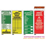 PROGUARD Scaffold Tag "AWAS / WARNING" Incomplete Scaffold or GREEN/YELLOW Inspection Record Tag