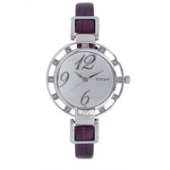 Titan Silver Dial With Purple Leather Strap Watch 9924SL01