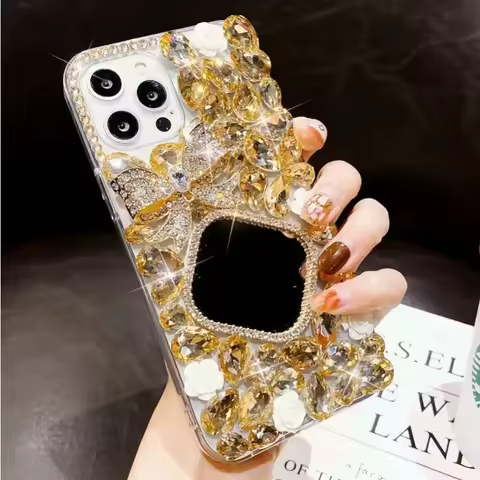 Luxury Diamond Bowknot Flower Bling Crystal Mirror Case Cover for Huawei Honor 70 80 90 100 Pro Lite