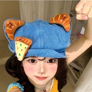 Cute 3D Cat's Ears Beret Male Female  Big Head Circumference Octagonal Hat Newsboy Painter Hat