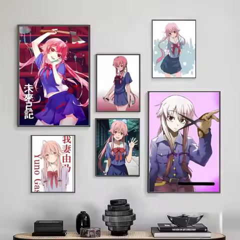 Anime G-Gasai Yuno Mirai Nikki Classic Poster Waterproof Paper Sticker Coffee House Bar Room Wall De